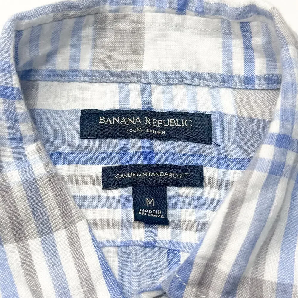 Banana Republic Men's Linen Plaid Button-Up Shirt - Medium